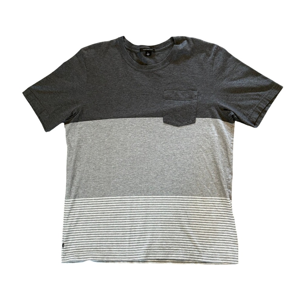 TravisMathew Pocket T-Shirt Mens Large Grey Colorblock Striped Pima Cotton Tee